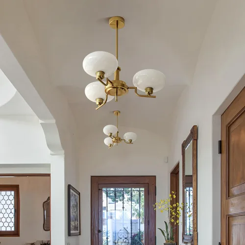 Miniatura 8 de Candelabros Sputnik dorados de 3 luces, Lámpara de techo de latón cepillado de mediados de siglo, lámpara colgante vintage ajustable estilo granja