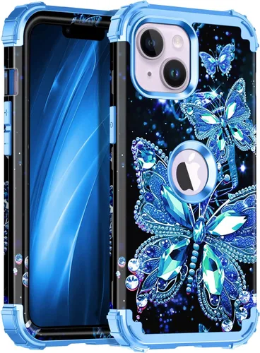 Miniatura 19 de Miqala Funda compatible con iPhone 14 Plus, que brilla en la oscuridad, tres capas, resistente, a prueba de golpes, de plástico duro, funda Amaranto