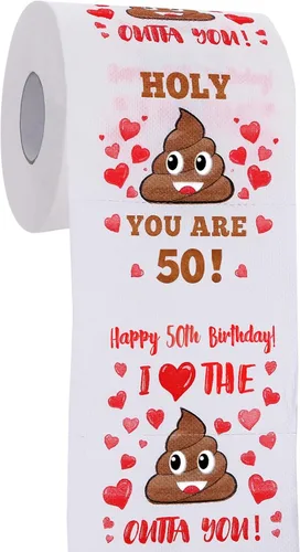 Regalos de cumpleaños 50 para mujeres, hombres, ella, él – Papel higiénico de broma feliz – Decoraciones de cumpleaños 50 – Suministros de fiesta –