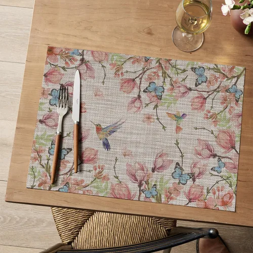 Miniatura 2 de Artoid Mode Juego de 4 manteles individuales con diseño de pájaros y flores y mariposas, 12 x 18 pulgadas, de plástico, lavables, antideslizantes