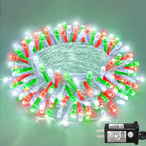 Miniatura 16 de Guirnalda de 120 luces LED rojas impermeables para exteriores, luces de Navidad rojas de 40 pies, 8 modos, cable transparente, guirnalda de luces