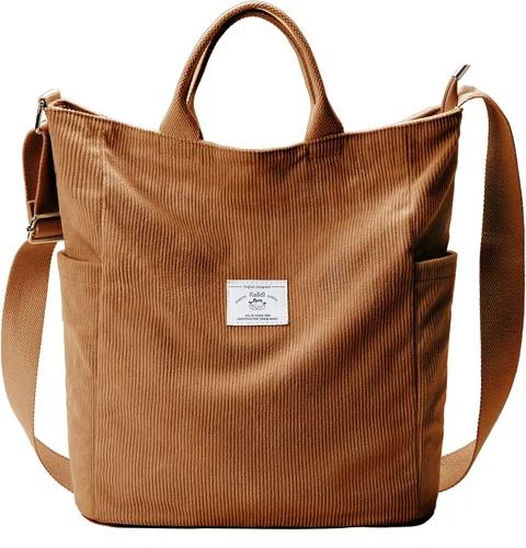 KALIDI Bolso de mano de pana, bolso grande tipo mensajero para hombro, antisalpicaduras, bolsa cruzada con cremallera, casual, trabajo, compras,