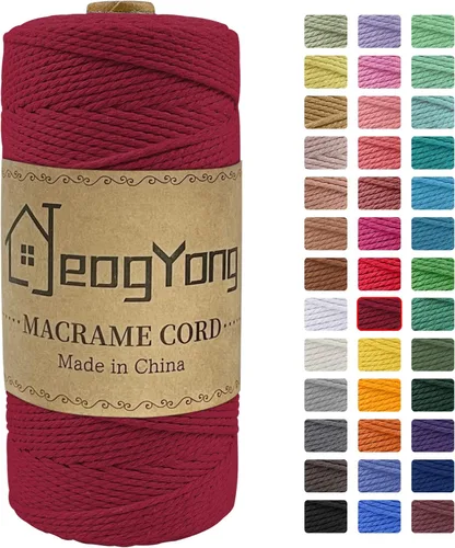Miniatura 14 de JeogYong Cuerda de macramé de 0.078 pulgadas x 218 yardas, cuerda de algodón natural torcida de 3 hebras, cuerda de algodón de color para colgar Café