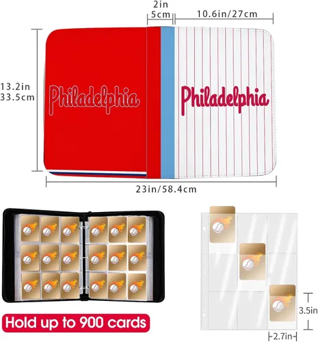 Miniatura 3 de Carpeta de Tarjetas de Béisbol con Fundas de 900 Bolsillos, Portador de Tarjetas Coleccionables de Béisbol de Filadelfia, Álbum Coleccionista