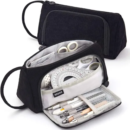 iSuperb Estuche de gran capacidad para lápices, bolsa de pana grande, bolsa portátil para bolígrafos con cremallera, organizador de maquillaje,