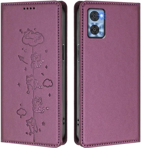 Miniatura 12 de Wallet Phone Case for Moto E22 4G Cover, Playful Cat PU Leather Phone Cover with 2 Card Slots & Hidden Flip Kickstand, TPU Shockproof Protective