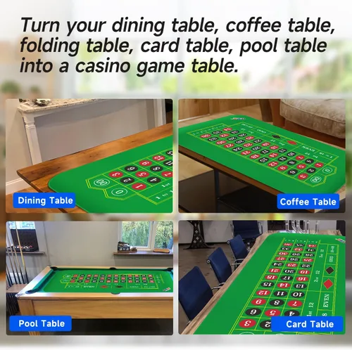 Miniatura 7 de GSE Games & Sports Expert Alfombrilla de diseño de ruleta de casino con bolsa de transporte, tapete de goma antideslizante para fiestas de Estera