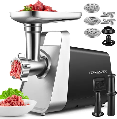 CHEFFANO Picadora de carne eléctrica, 350W [2000W máx] Picadora de carne eléctrica, Molino de carne, Picadora de carne con 2 cuchillas de acero