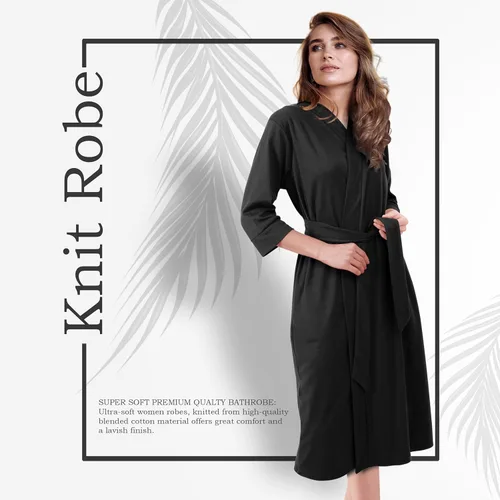 Miniatura 4 de NY Threads Bata de baño de punto largo para mujer, manga 34, kimono suave, ligero, ropa de descanso