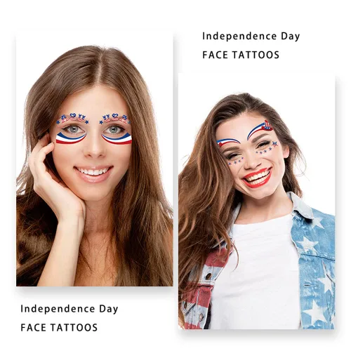 Miniatura 3 de Calcomanías temporales para tatuajes del 4 de julio, Día de la Independencia, 20 hojas de calcomanías de bandera, calcomanías de maquillaje
