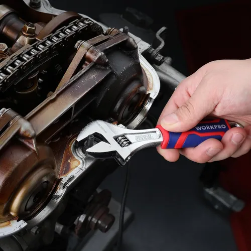 Miniatura 7 de WORKPRO Llave ajustable de 6 pulgadas, llave de apertura de mandíbula ancha con agarre antideslizante de goma, escalas métricas/SAE, acero Cr-V