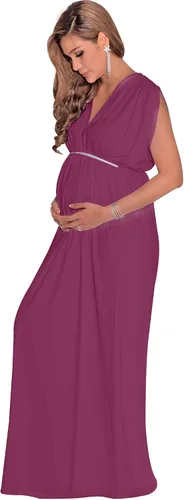 Miniatura 3 de KOH KOH Vestido largo de maternidad con cuello en V y manga corta para mujer