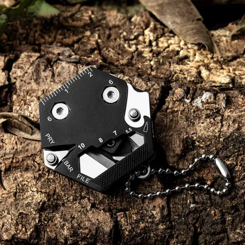 Miniatura 2 de Llavero multiherramienta de forma hexagonal, multiherramienta de bolsillo portátil con cortador plegable, juego de destornilladores, abrebotellas