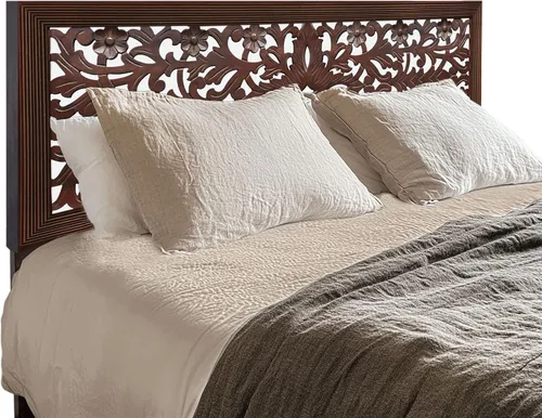 Miniatura 4 de COTTON CRAFT Cabecero de madera maciza resistente, compatible con todos los marcos de cama, diseño intrincado tallado a mano de Rajasthan - Marrón