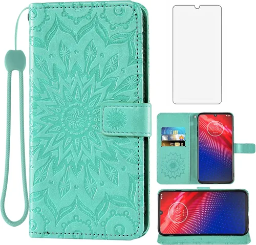 Miniatura 14 de Funda de teléfono para Motorola Moto Z4 Play/Moto Z4 con protector de pantalla de vidrio templado, funda magnética de cuero, soporte para tarjetas