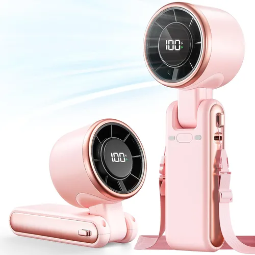 Ventilador de Mano Portátil Turbo - 5 Velocidades Alta Velocidad 4000mAh Mini Ventilador de Mano Personal Recargable Sopla Aire Frío, Ventilador Rosa