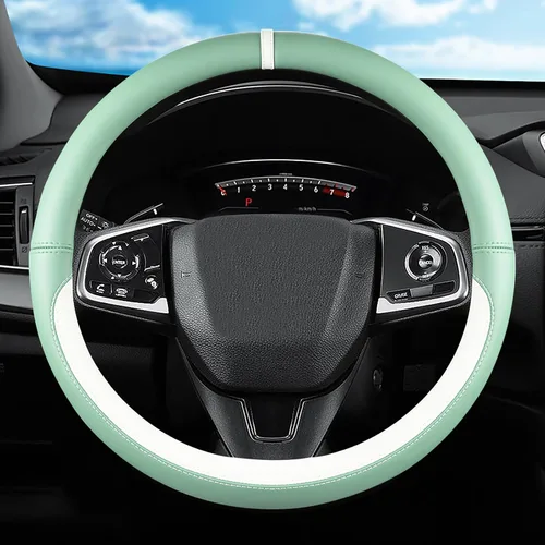 Miniatura 30 de Funda universal para volante de automóvil con masaje 3D, 14.5-15 pulgadas, fundas de cuero de fibra de carbono negras, transpirables