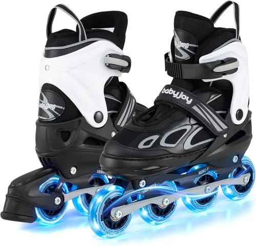 BABY JOY Patines en línea, 4 tamaños ajustables para niños con ruedas iluminadas para niños de 5 a 14 años, divertidos patines iluminadores para
