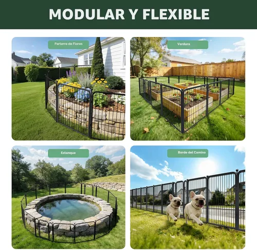 Miniatura 4 de FXW - Valla de jardín metálica y resistente para exteriores, barrera para perros y conejos, fácil instalación, negro, 24 pulgadas de alto x 29.6