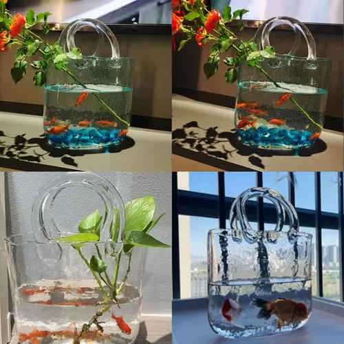 Miniatura 7 de Florero para flores, florero de cristal hecho a mano con forma de cuenco de peces de burbujas, florero con forma de florero para boda, hogar, sala