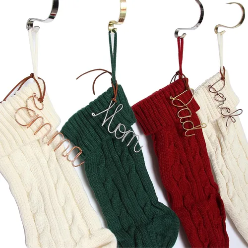 4 PCS Etiquetas de Nombre Personalizadas para Medias de Navidad en Metal Etiquetas de Nombre Personalizadas en Oro y Blanco para Colgar Medias de