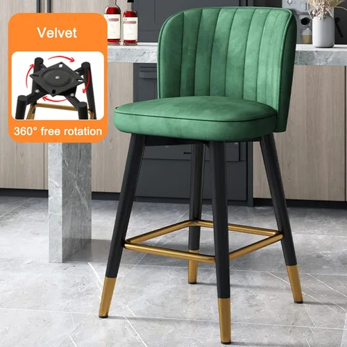 Miniatura 4 de Taburetes de bar giratorios de terciopelo con respaldo para isla de cocina, comedor y sillas tapizadas para bar en casa. Verde