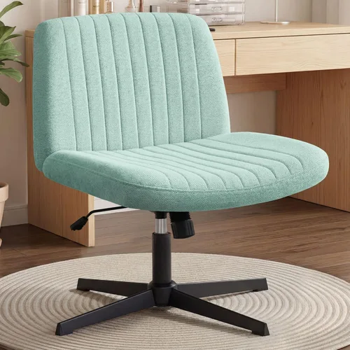 Miniatura 12 de Orange Factory Silla Criss Cross con Ruedas Silla de Escritorio de Tocador Ancha y Cómoda Base Dual de Cuero sin Brazos Ajustable Giratoria