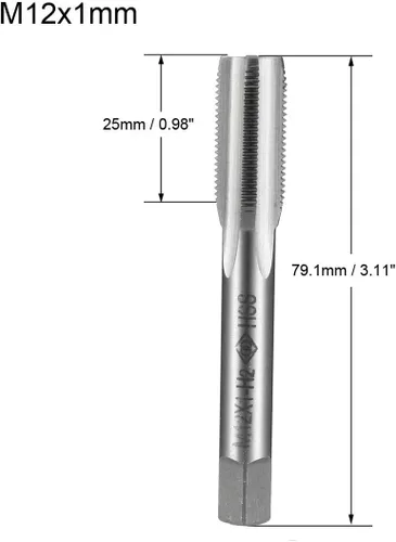 Miniatura 2 de uxcell Máquina métrica rosca rosca M12 x 1 H2 de acero de alta velocidad flautas rectas roscado roscado roscado reparación de maquinista herramienta