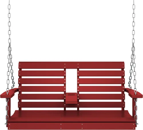 Miniatura 28 de KINGYES Columpio colgante para porche al aire libre, silla de columpio de patio de 2 asientos con portavasos, banco impermeable para patio y jardín