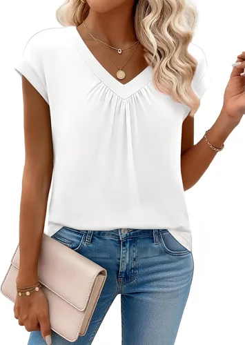 Miniatura 6 de Zeagoo Camisetas de manga corta con cuello en V para mujer, ropa de negocios, ropa de trabajo, ropa de moda