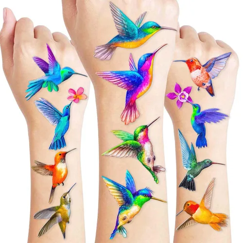 96 tatuajes temporales coloridos de colibrí para niños, adultos, adolescentes, niños y niñas, recuerdos de fiesta temática, decoraciones de