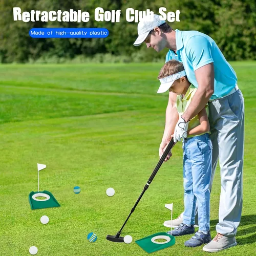 Miniatura 4 de Juego de 2 palos de golf ajustables para niños, adolescentes, diestros o zurdos, de dos vías, para hombres y mujeres, 4 pelotas de entrenamiento