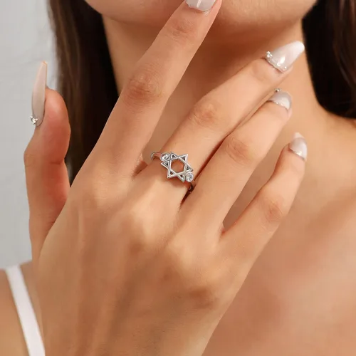 Miniatura 29 de Jewmon Anillo de plata de ley con estrella de David para mujer – Anillo ajustable Magen David – Amuleto Wicca – Regalos judíos