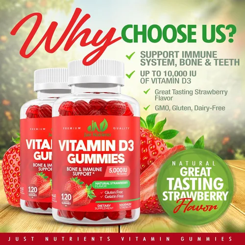 Miniatura 2 de Vitamina D3 5000IU / 10,000IU Gomitas para adultos y niños (120 unidades) - Soporte máximo de fuerza para el sistema inmunológico, huesos y dientes