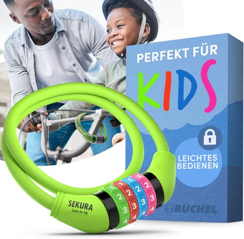 Miniatura 8 de Büchel Cable de bloqueo de bicicleta para niños, colorido y sin llave, asegura la bicicleta de tu hijo, accesorio de bicicleta fácil de usar