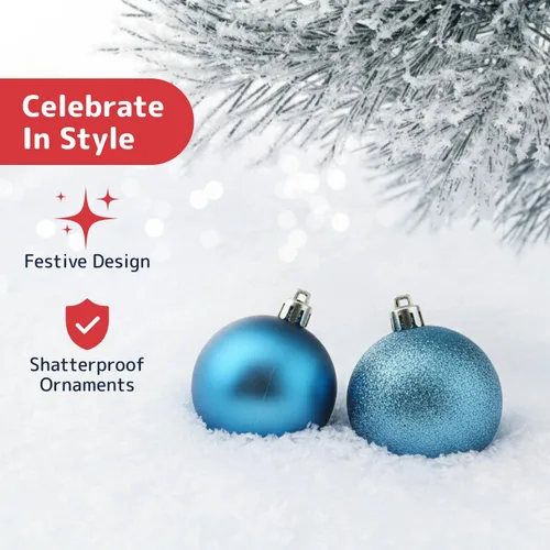 Miniatura 6 de PREXTEX - Juego de 36 adornos navideños azules para árbol de Navidad: bolas navideñas inastillables en color aguamarina y azul verdoso en tamaños