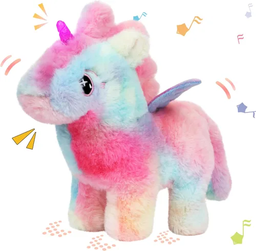 Hopearl - Juguete de peluche electrónico interactivo de unicornio con sonidos y movimientos, camina y tiene un cuerno luminoso; regalo para niños