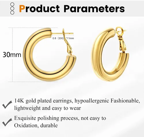 Miniatura 6 de Chunky Gold Hoop Earrings for Women Lightweight Drop Hoops Hypoallergenic Gold Plated Earrings Fashion Jewelry for Women Girls (Gold)