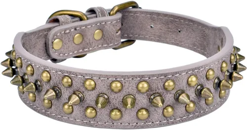 Miniatura 11 de Collar ajustable de piel sintética con remaches de clavos para gatos, cachorros y perros.