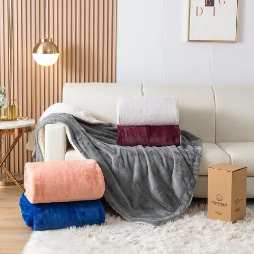 Miniatura 8 de COTTEBED Cálidas mantas de franela Sherpa para cama matrimonial y Queen, reversible, ultra afelpada, 580 GSM, suave y cómoda, esponjosa, manta