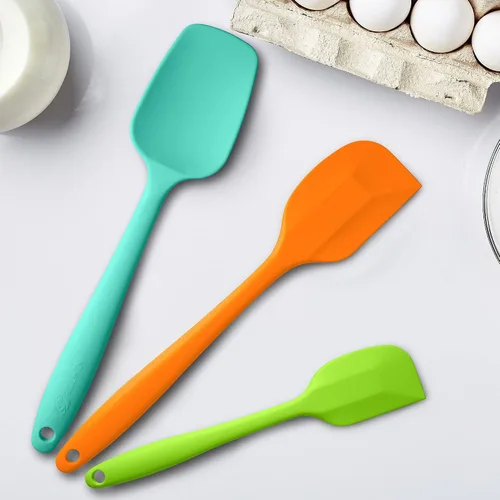 Miniatura 4 de ALLWIN HOUSEWARE - Juego de 3 espátulas de silicona resistentes al calor de 600 °F con núcleo de acero inoxidable, espátula grande, cuchara y mini