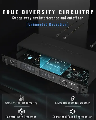 Miniatura 3 de Phenyx Pro Sistema de micrófono inalámbrico, set de micrófonos inalámbricos dual True Diversity con micrófonos de mano/bodypack/auricular/solapa