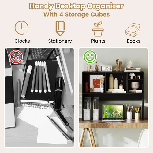 Miniatura 3 de LDAILY Desktop Bookshelf, 2-Tier Office Desk Shelf Organizer Desk Hutch with 4 Shelves, 37’’L Wood Storage Rack Display Shelf for Computer Desk