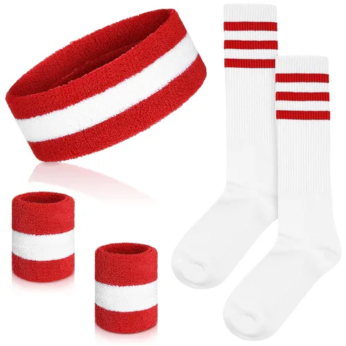 Miniatura 8 de Skylety Juego de 5 calcetines a rayas para el sudor, banda para el sudor, diadema de rayas altas para hombres y mujeres, deportes, fiesta