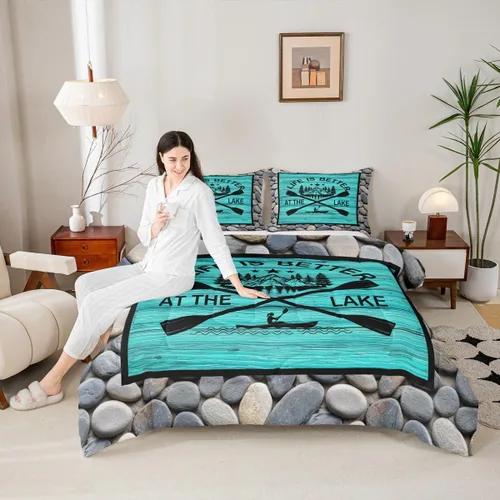 Miniatura 16 de Homewish Lindo juego de edredón de perros, juego de ropa de cama verde para niños, niñas y mujeres, edredón de verano para adultos, juego de edredón