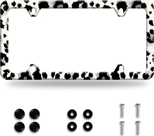 Marco de Matrícula de Leopardo Gris Negro Guepardo Leopardo Matrícula Colorida Soporte de Matrícula de Acero Inoxidable Piezas de Auto Decoración de