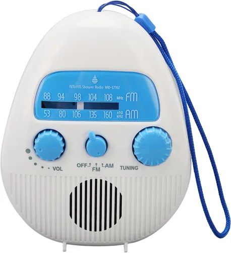 Radio de ducha, radio AM/FM portátil con grandes perillas giratorias para una fácil sintonización, a prueba de salpicaduras para baño, cocina, al
