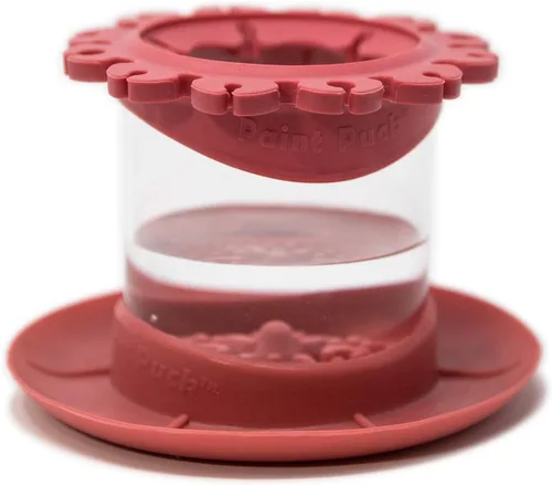 Paint Puck Ultimate Rinse Cup Paint Brush Cleaner (Rojo, Taza) – Taza de Agua de Pintura Antiderrames y Limpiador de Pinceles con Soporte para 2-Rojo