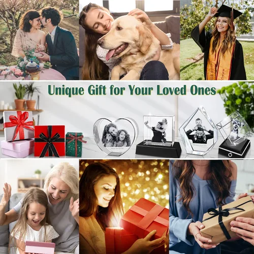 Miniatura 3 de Bivei Foto de cristal 3D con tus propias fotos para él, imagen grabada con láser 3D personalizada en cristal para parejas, decoración conmemorativa