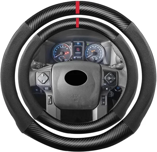 Miniatura 32 de Funda de volante de ante con fibra de carbono de K LAKEY, compatible con Porsche 718 Boxster Cayman 911 Panamera Macan Cayenne de 15 pulgadas, cuero